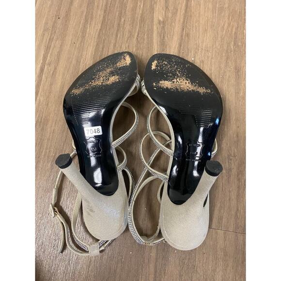 Stuart Weitzman Gray Diamond Crystal Strappy High Heeled Sandals Sz 9 - Picture 6 of 7